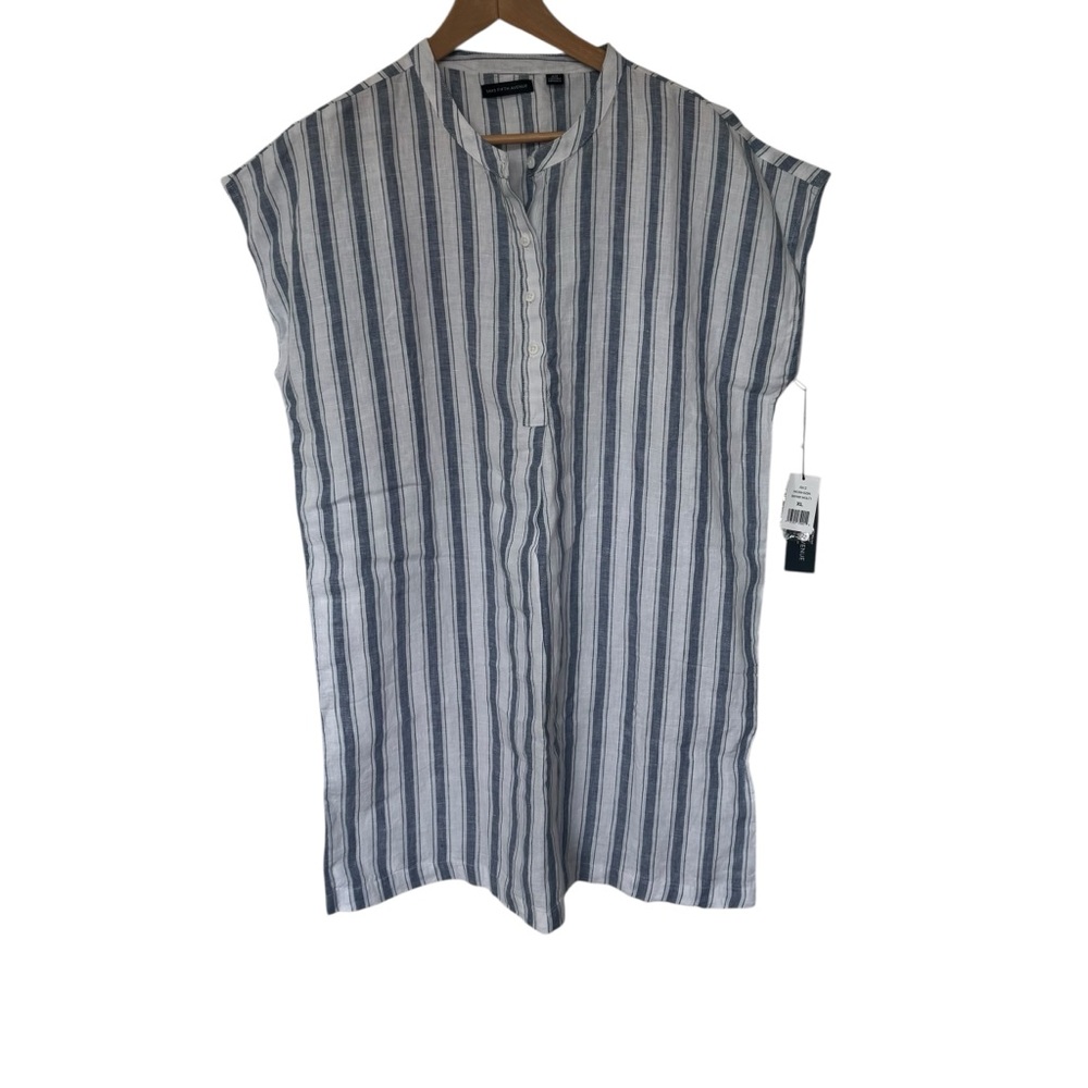 NWT Saks Fifth Avenue Blue White Striped Cover Up Linen Dress XL